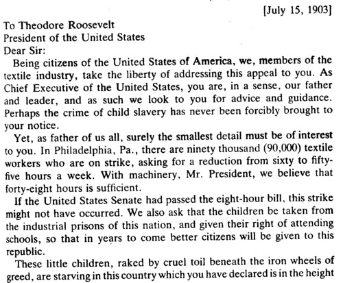 Mother Jones to Theodore Roosevelt