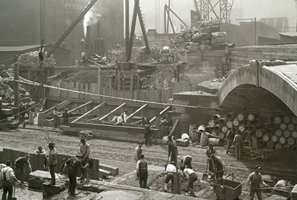 Railroad bridge construction site